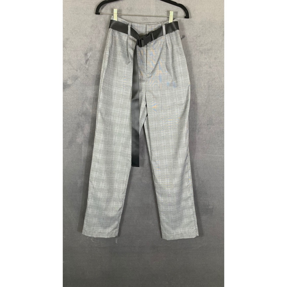 Grey Lab Los Angeles Plaid High Waist Belted Trousers Grey XS NEW - Picture 2 of 7
